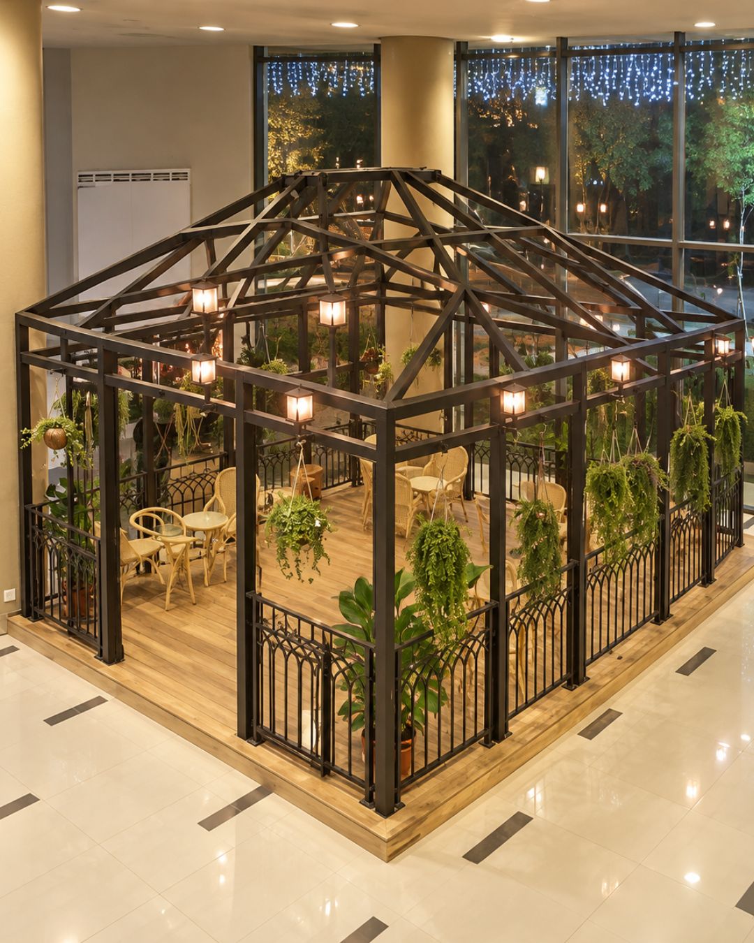 Angular pavilion · elevated view
