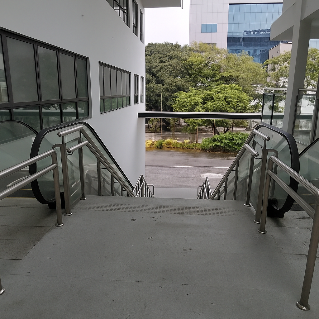 Stainless-steel handrails · stair landing